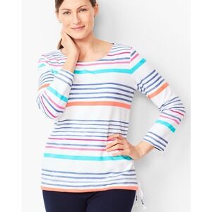 T By‎ Talbots Women's Sz L Multicolor Stripe Long Sleeve Drawstring Hem Shirt